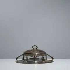 Friedrich Adler, Kompottiere, for Orion, silver plate, cut glass, silver plate impressed 'Orion 219'