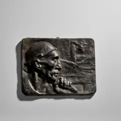 Constantin Meunier, 'Le Mineur' Plaque, bas-relief in cast iron, stamped 'FAIENCERIE / Carreaux en Faïence / H