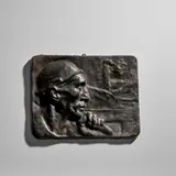 Constantin Meunier, 'Le Mineur' Plaque, bas-relief in cast iron, stamped 'FAIENCERIE / Carreaux en Faïence / H