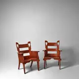 Herman Devries, Pair of 'Heart' Armchairs, for Cushman Colonial Creation, carved maple, stamped 'CUSHMAN 4 - 181A', metal tag 'A GENUINE CUSHMAN COLONIAL CREATION NO