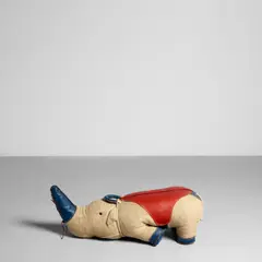 Helene Haeusler, Prototype 'Rhino', brown burlap, blue and red leather, plastic