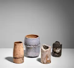 American Modern, Four Studio Vessels, glazed stoneware, two examples with impressed artists' cypher