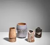 American Modern, Four Studio Vessels, glazed stoneware, two examples with impressed artists' cypher