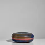 Margarete Schott, Covered Box, glazed stoneware, impressed artist's symbol, handwritten paper label