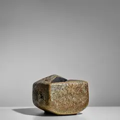 Vessel by Gerald Weigel, glazed stoneware, incised '42 89', impressed artist's cypher, paper label '15', sold Oct 2025