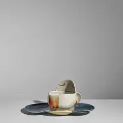 Beate Kuhn, Cup and Saucer, glazed stoneware, both with impressed artist's monogram