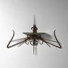 John Haley III, Large Wall Shelf, wrought iron, painted wood, metal stamped 'HALEY 06'
