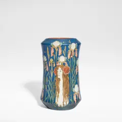 for Villeroy & Boch, Mettlach by Hans Christiansen, circa 1898, Stoneware, of waisted cylindrical form, sold Sep 2025