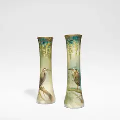 Harry Allen, for Royal Doulton, circa 1915, Glazed and painted stoneware, of flared form, each decorated with motifs of a perched heron