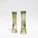 Harry Allen, for Royal Doulton, circa 1915, Glazed and painted stoneware, of flared form, each decorated with motifs of a perched heron