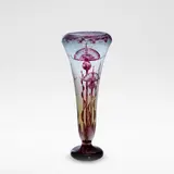 Charles Schneider, 'Chardons' Le Verre Français vase, circa 1918-1932, Mottled and frosted clear, blue and yellow glass, acid-etched in relief with thistles and cailloux pattern, overlaid in purple