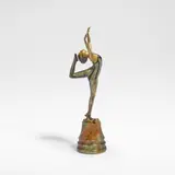 Otto Poertzel, 'Snake Dancer', circa 1925, Cold painted and gilt bronze, modelled as a dancing female, raised on a turned onyx base