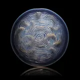 'Dauphins' charger, designed 1932 by René Lalique, Opalecent glass, moulded and polished, decorated with fish in relief against a rippled ground, offered Sep 2025