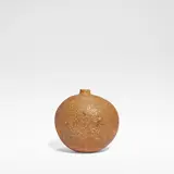 Mary Rogers, Globular vase, Earthenware, dry textured body with a mottled orange glaze