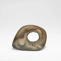 Japanese School, 'Kyosho', abstract sculpture, 20th century, Earthenware, textured dry brown body with central circular void