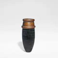 Anna Dickinson, Vase, 1993, Black glass with an electroformed double collared neck,  of ovoid form, the exterior engraved with jagged lines