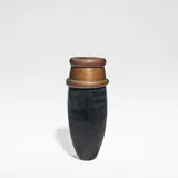 Anna Dickinson, Vase, 1993, Black glass with an electroformed double collared neck,  of ovoid form, the exterior engraved with jagged lines