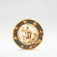 Quentin Bell, Art Pottery dish, Glazed stoneware, the central well depicting Nessus abducting Deianira, the rim with a beaded motif