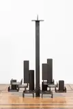 Roger Bonduel, Chandelier liturgique, A liturgical candlestick in patinated iron designed by Roger Bonduel circa 1970