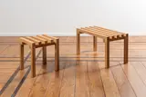 Frederik Delbart, Ensemble comprenant un petit banc et un tabouret de la série Idem, A set including a bench and a stool in walnut from the 'Idem' series designed by Frederik Delbart and edited by Casimir Ateliers in 2010