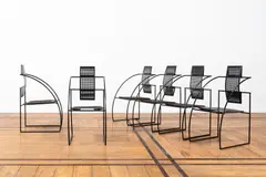 Ensemble de six chaises Quinta by Mario Botta, A set of six 'Quinta' chairs in lacquered steel and lacquered perforated steel sheet designed by Mario Botta in 1985 and, offered Jan 2025