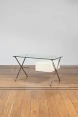 Franco Albini, Bureau 80, A '80' desk in chrome-plated metal, plywood and glass designed by Franco Albini in 1928 and edited by Knoll International