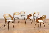 Carlo Ratti, Ensemble de six chaises, A set of six chairs in plywood, lacquered metal and vinyl designed by Carlo Ratti and edited by Legni Curvati, Italia circa 1950