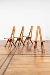 Pierre Chapo, Ensemble de quatre chaises S 45 dite Chlacc, A set of four 'S 45' chairs also called 'Chlacc' in solid elm designed by Pierre Chapo in 1979 and executed by Atelier Chapo Créations
