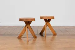 Paire de tabourets S 31A by Pierre Chapo, A pair of 'S 31A' stools in solid elm designed by Pierre Chapo in 1974 and executed by Atelier Chapo Créations, sold Jan 2025