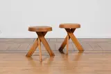 Pierre Chapo, Paire de tabourets S 31A, A pair of 'S 31A' stools in solid elm designed by Pierre Chapo in 1974 and executed by Atelier Chapo Créations