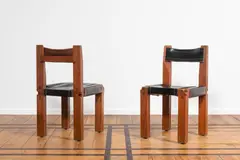 Paire de chaises S 11 by Pierre Chapo, A pair of 'S 11' chairs in elm, leather and ropes designed by Pierre Chapo in 1966 and executed  by Atelier Chapo Créati, offered Jan 2025