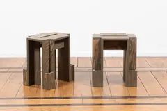 Wendy Andreu, Paire de tabourets Fortress, A pair of signed 'Fortress' stools in oiled pine plywood by Wendy Andreu in 2022