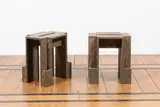 Wendy Andreu, Paire de tabourets Fortress, A pair of signed 'Fortress' stools in oiled pine plywood by Wendy Andreu in 2022