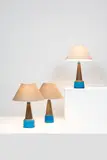 Nils Kähler, Ensemble de trois lampes, A set of three incised and impressed lamps in partially glazed stoneware designed by Nils Kähler and edited by Herman A