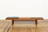 Arvid Haerum, Banc, A signed bench in wood, leather, resin and stones by Arvid Haerum circa 1960