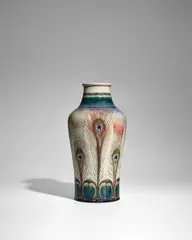 Auguste Delaherche, Monumental Peacock Feather Vase