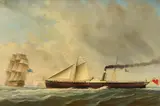 English School 19th century, The paddle steamer Eagle and other vessels off a headland, oil on canvas