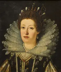 Justus Sustermans, Portrait of Maria Maddalena of Austria, bust-length, with lace frilled collar and pearls, oil on canvas