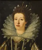 Justus Sustermans, Portrait of Maria Maddalena of Austria, bust-length, with lace frilled collar and pearls, oil on canvas