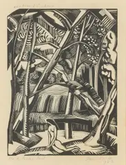 Black Poplar Pond (Postan W22) by Paul Nash, Woodcut, 1922, on Japon paper, sold Apr 2025