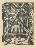 Paul Nash, Black Poplar Pond (Postan W22), Woodcut, 1922, on Japon paper