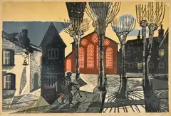 Edward Bawden R.A., Town Hall Yard (Greenwood MG.041), Linocut in colours, 1956, on wove paper