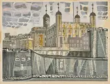 Edward Bawden R.A., The Tower of London, from Nine London Monuments (Greenwood MG.066), Linocut in colours, 1966, on wove paper