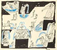 Edward Bawden R.A., Rough Sketch for the Cover Design of The Listener, Travel Number, 1960, ink, pen and ink, watercolour and pencil on paper