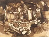 Keith Vaughan, Felled Trees at Ashton Gifford, pen and ink and wash on paper