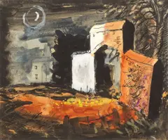 John Piper C.H., Entrance at Midnight, watercolour, gouache, pen and ink and ink on paper
