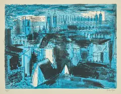 John Piper C.H., King's College Cambridge, View from Trinity (Levinson 86), Lithograph in colours, 1953, on wove paper