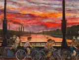 Carel Weight R.A., Cycling at Sunset, oil on canvas