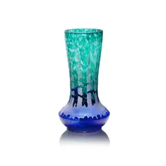 Charles Schneider, 'Chicorées' vase, circa 1918-22, Frosted clear glass, acid-etched in relief and overlaid in teal and blue