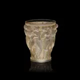 'Bacchantes' vase, designed 1927, produced post-war by René Lalique, Clear glass, frosted and polished, sold Dec 2024